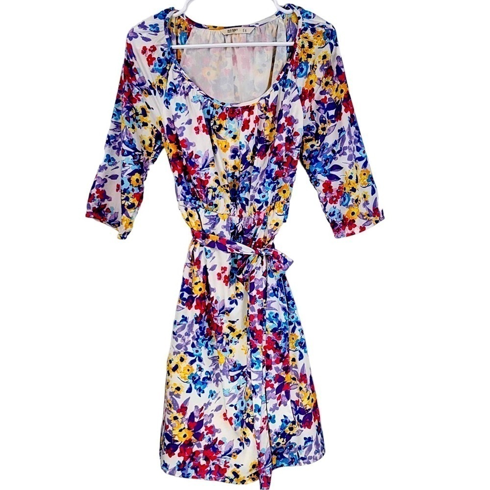 Old Navy white and‎ bright floral watercolor lined dress